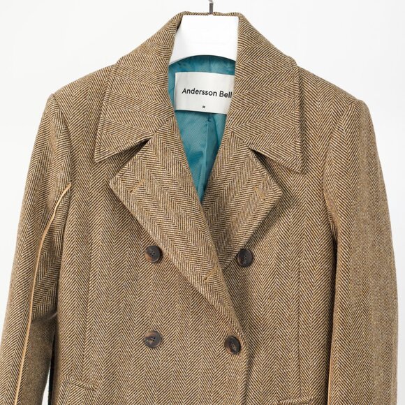 Andersson Bell Chloe Brown Herringbone Back Pleats Coat - Picture 4 of 14